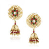 GOLD PLATED SHRUTIPAT GREEN & RED KUNDAN JHUMI EARRINGS