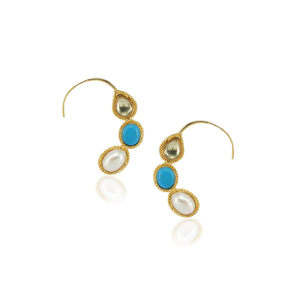 Gold Plated Panaash Kundan Turquoise C-Hoop Earrings