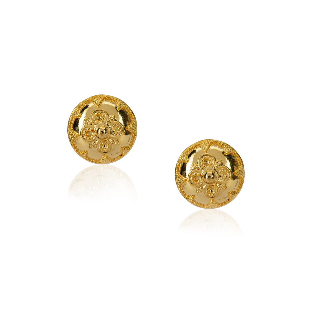 Sterling Silver 92.5 Gold Plated Disc Granulated Stud Earrings