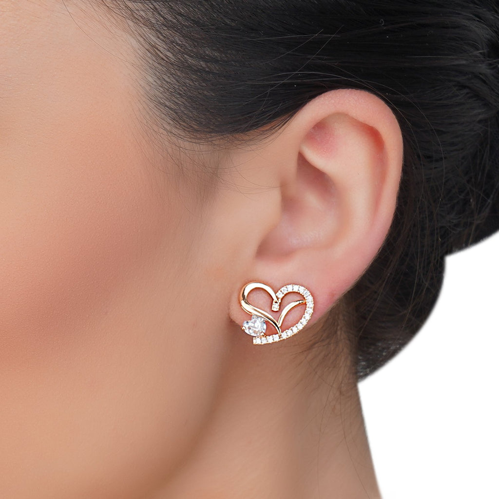 Dainty Rose Plated Zircon Heart Earrings
