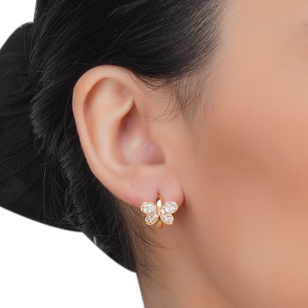 Dainty Rose Plated  Zircon Butterfly Huggie Earrings