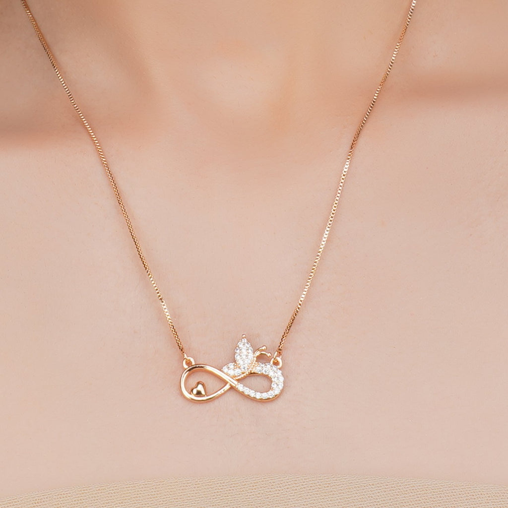 Dainty Rose Plated Zircon Infinity  Pendant Necklace