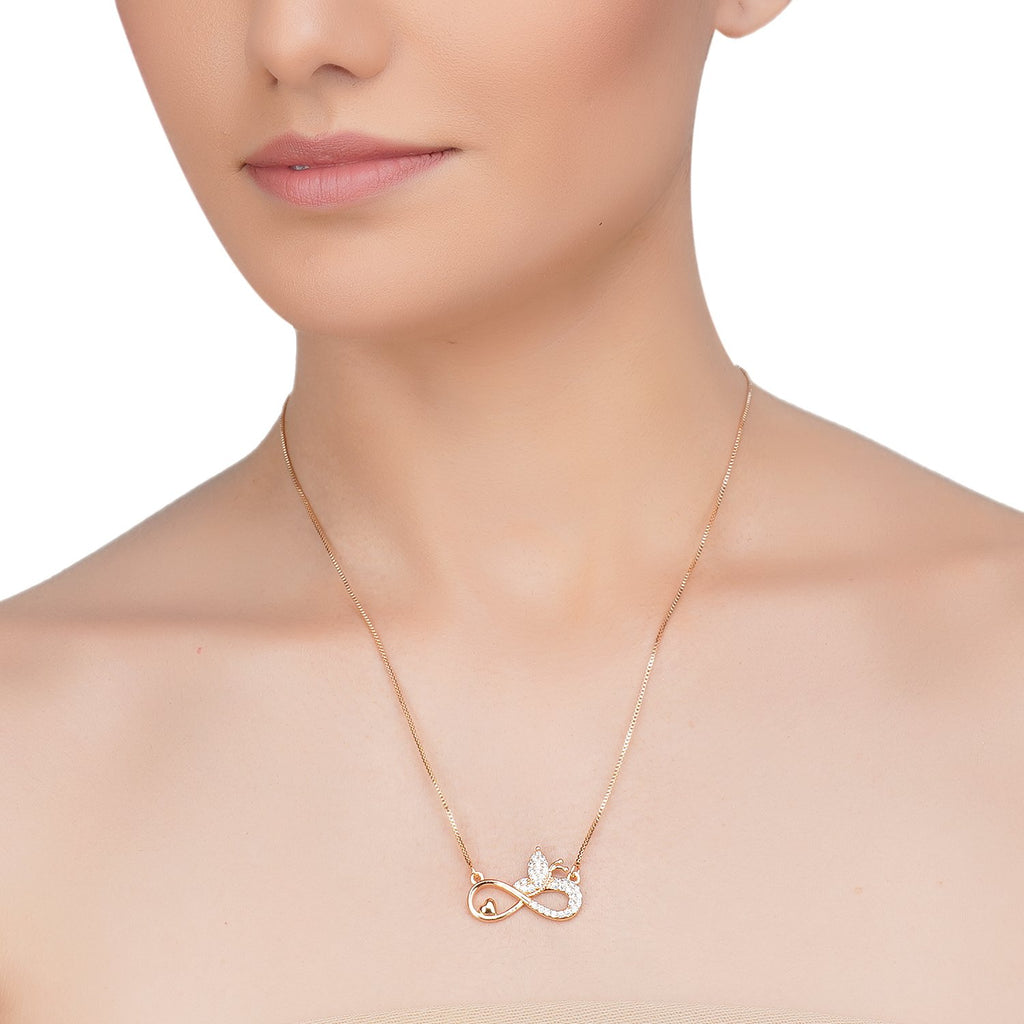 Dainty Rose Plated Zircon Infinity  Pendant Necklace