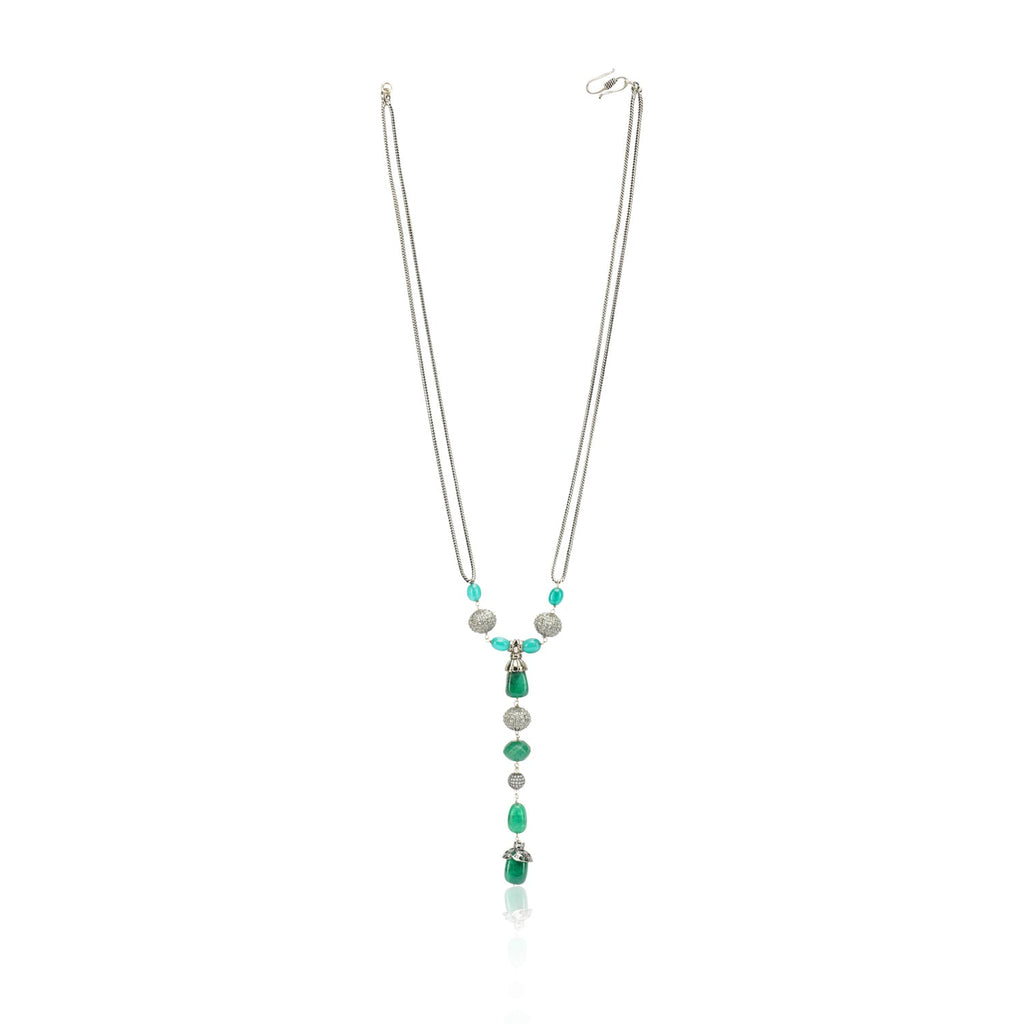 Silver Plated Sankrant Victorian Green Onyx Lariat