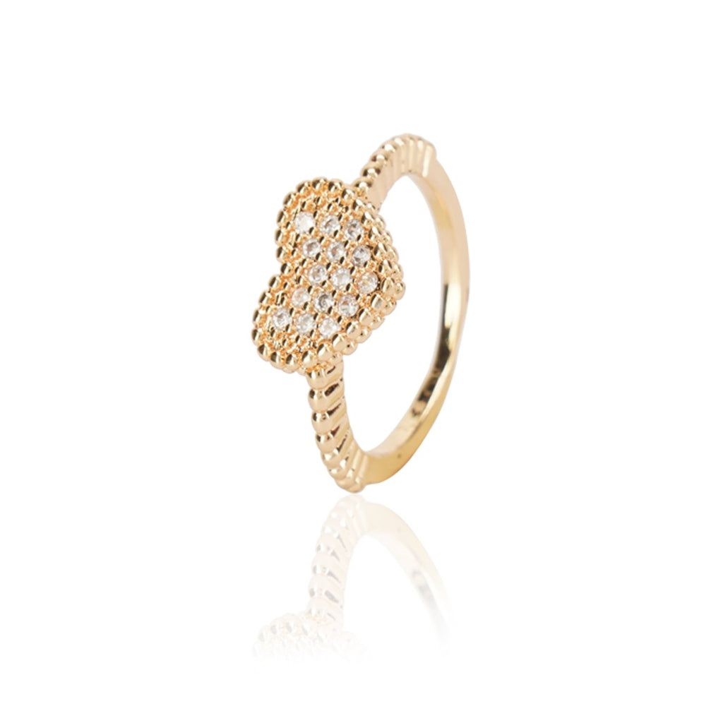 Dainty Rose Plated Zircon Pave Heart Ring