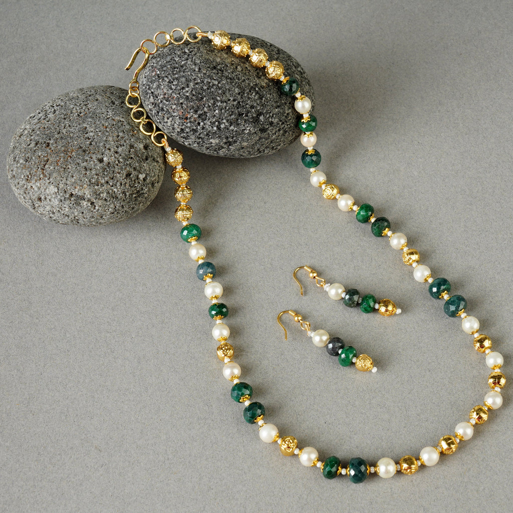 Dor Gold Plated  Green Onyx Pearl String Set