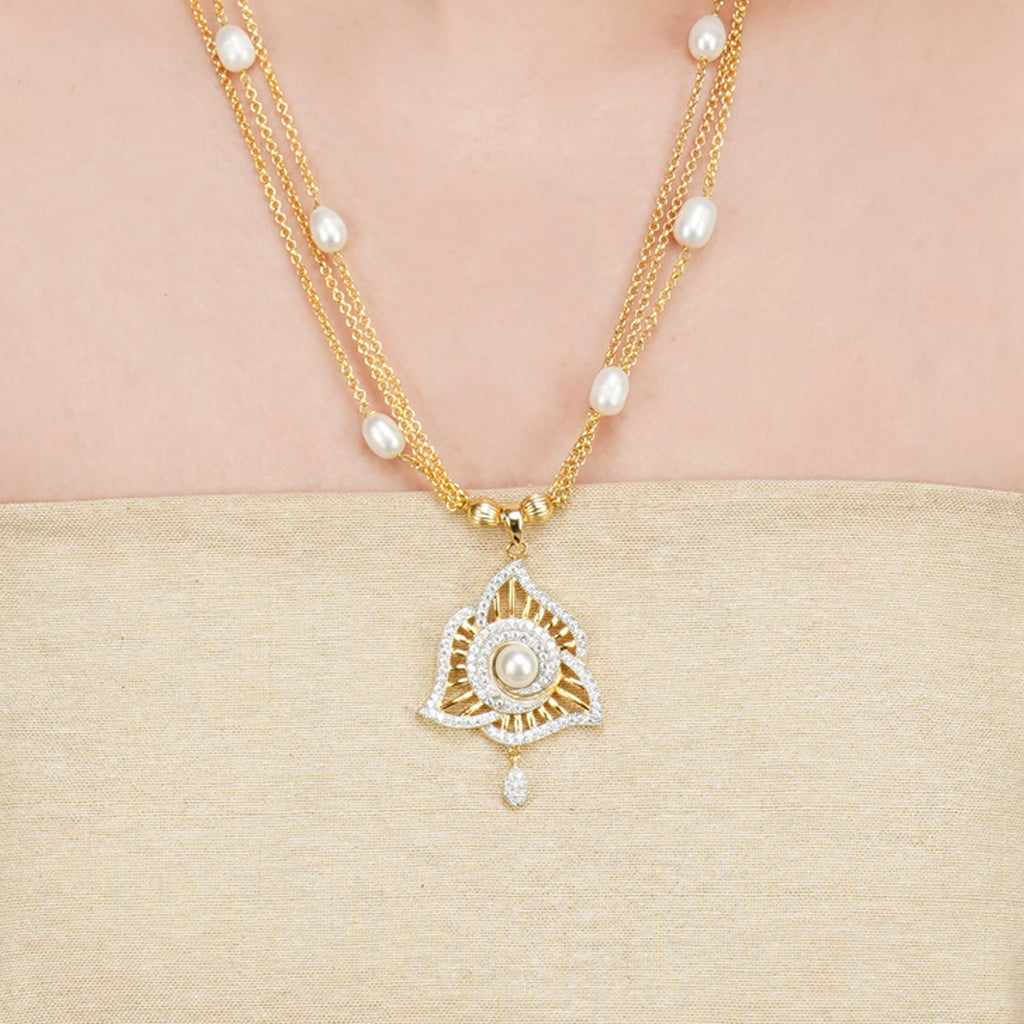 Basant Gold Plated Zircon Pearl Necklace Set
