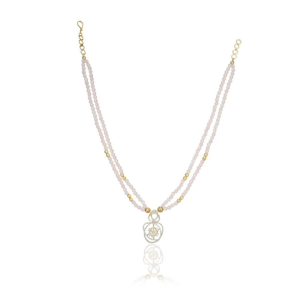 Basant Gold Plated Zircon Rose Quartz Necklace Set