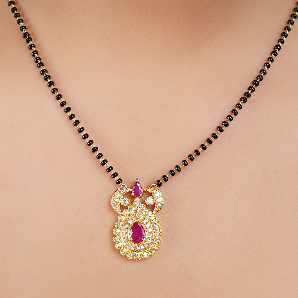 Gold Plated Ruby Drop Mangalsutra