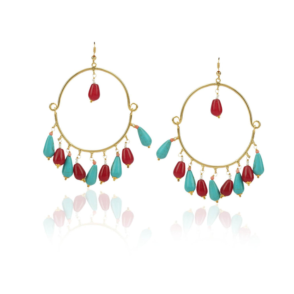 Gold Plated Balan Turquoise Ruby Jade Hoops