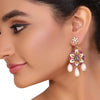 GOLD & SILVER PLATED PINK STUDDED EARRINGS