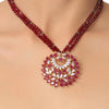 GOLD PLATED PURNA RUBY ZIRCON PENDANT NECKLACE SET