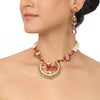 GOLD PLATED PURNA RED KUNDAN PEACOCK NECKLACE SET