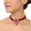 GOLD PLATED PURNA RED LOTUS KUNDAN CHOKER NECKLACE SET