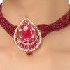 GOLD PLATED PURNA RED LOTUS KUNDAN CHOKER NECKLACE SET