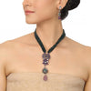 SILVER PLATED PURNA PURPLE GREEN VICTORIAN NECKLACE SET