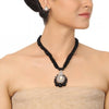 SILVER PLATED PURNA BLACK KUNDAN NECKLACE SET