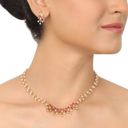 GOLD PLATED PURNA RED WHITE NECKLACE SET