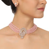 GOLD PLATED PURNA PINK STUDDED NECKLACE SET