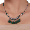 Silver Plated Celestial Zircon Green Onyx Necklace Set