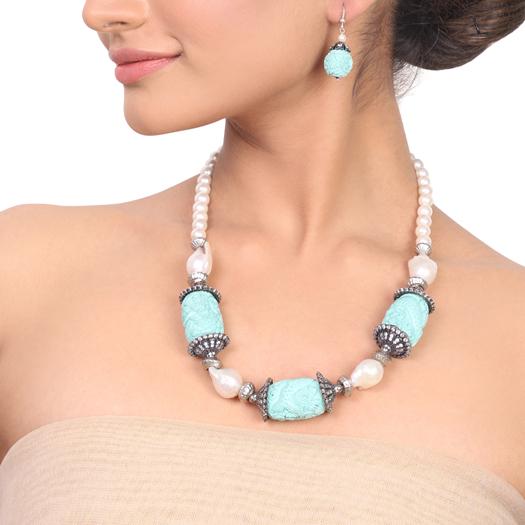 Silver Plated Dor Turquoise Baroque Necklace Set