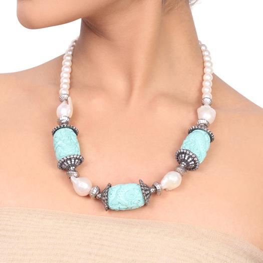 Silver Plated Dor Turquoise Baroque Necklace Set