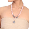 Silver Plated Dor Rose Quartz Zircon Ball Necklace Set