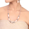 Silver Plated Samastham Pink Carved Coral Zircon Ball Necklace Set