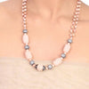 Silver Plated Samastham Pink Carved Coral Zircon Ball Necklace Set