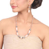 Silver Plated Samastham Pink Carved Coral Zircon Ball Necklace Set