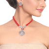 Silver Plated Samastham Coral Zircon Necklace Set