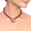 Gold Plated Samastham Ruby Dome Pendant Set