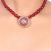 Gold Plated Samastham Ruby Dome Pendant Set