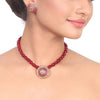 Gold Plated Samastham Ruby Dome Pendant Set