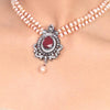 Silver Plated Samastham Ruby  Victorian Choker Set
