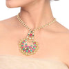 Gold Plated Samastham Red Green Kundan Necklace Set