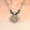 Gold Plated Samastham Green Kundan Medallion Set