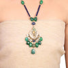 Gold Plated Samastham Blue Green Peacock Kundan Necklace Set