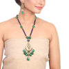 Gold Plated Samastham Blue Green Peacock Kundan Necklace Set