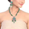Silver Plated Samastham Green Victorian Necklace Set