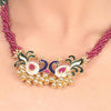 Gold Plated Samastham Peacock Red Green Necklace Set