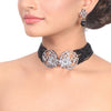 Silver Plated Samastham Floral Zircon Choker Set