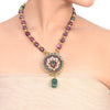 Gold Plated Samastham Ruby Green Zircon Pendant Set