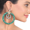 Silver Plated Kundala Kundan Chandbali Hoop Earrings