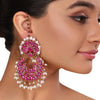 GOLD PLATED TEEJ RED KUNDAN CHANDBALIS