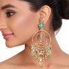 GOLD PLATED SHRUTIPAT GREEN KUNDAN CHANDBALI EARRINGS