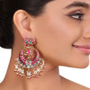 GOLD PLATED TEEJ RED LOTUS KUNDAN CHANDBALIS