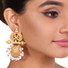 GOLD PLATED TEMPLE PEACOCK PEARL EARRINGS