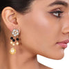GOLD PLATED SHRUTIPAT WHITE BLACK KUNDAN  EARRINGS
