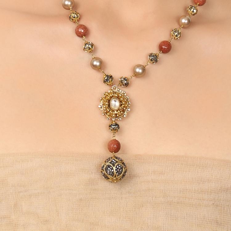 GOLD PLATED PURNA ORANGE NECKLACE SET